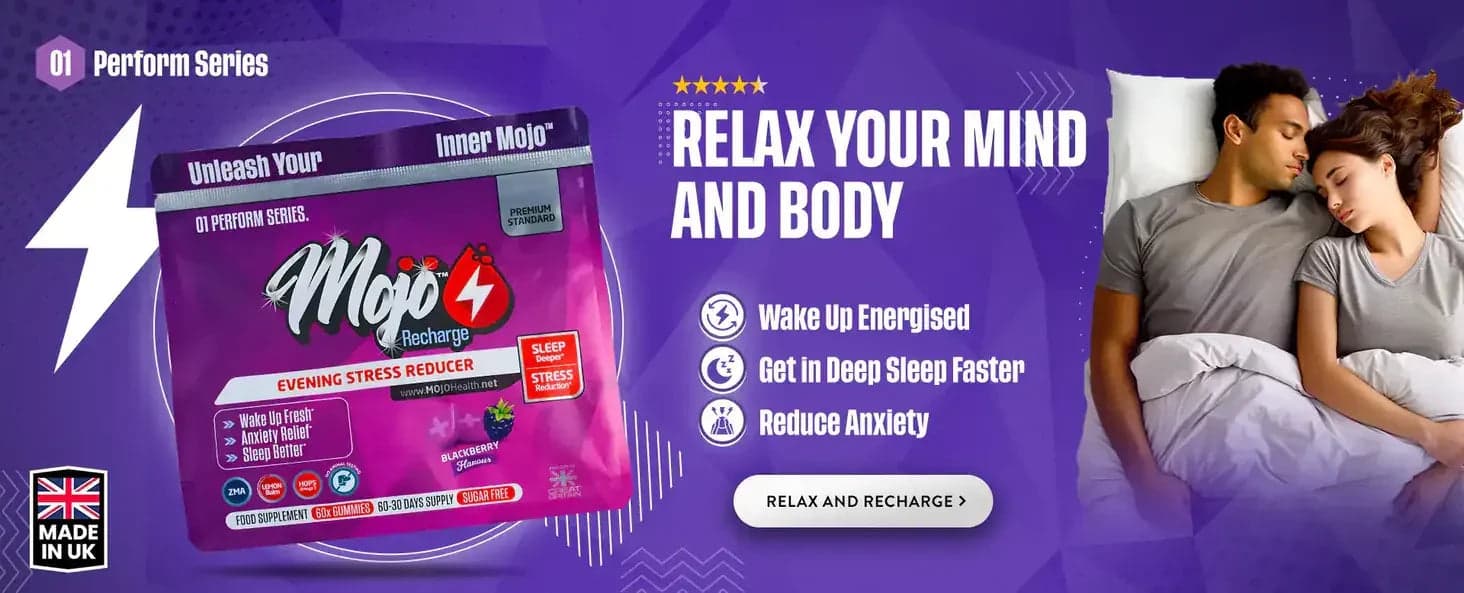 Mojo Recharge riduttore di stress serale — rilassa la tua mente e il tuo corpo: svegliati energico, addormentati più velocemente in un sonno profondo, riduci l'ansia. Rilassati e ricaricati.
