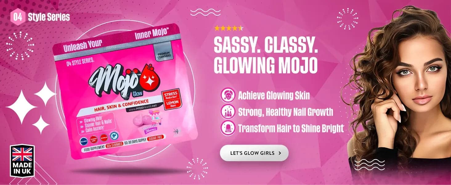 Mojo Glow capelli, pelle e fiducia — Mojo sfrontato, elegante e luminoso: ottieni una pelle luminosa, una crescita sana e forte delle unghie, trasforma i capelli per brillare intensamente. Facciamoci brillare ragazze.